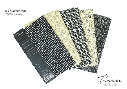 Tissu de Marie Fat Quarter Keskiyö 50x57cm - 5 kpl